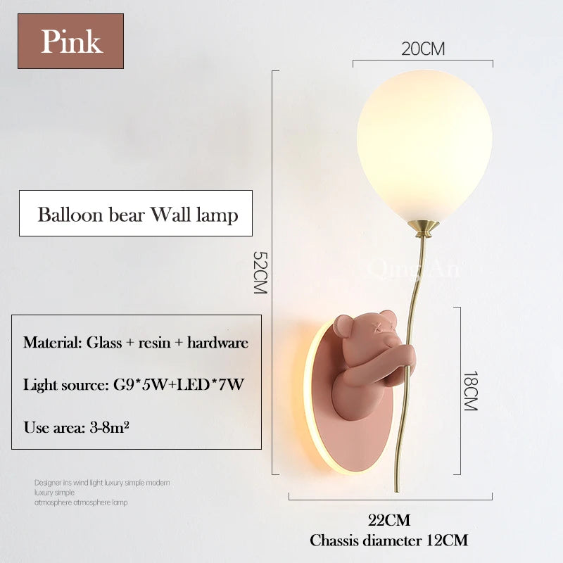 Cute Balloon Bear Wall Lamp for Kids Rooms