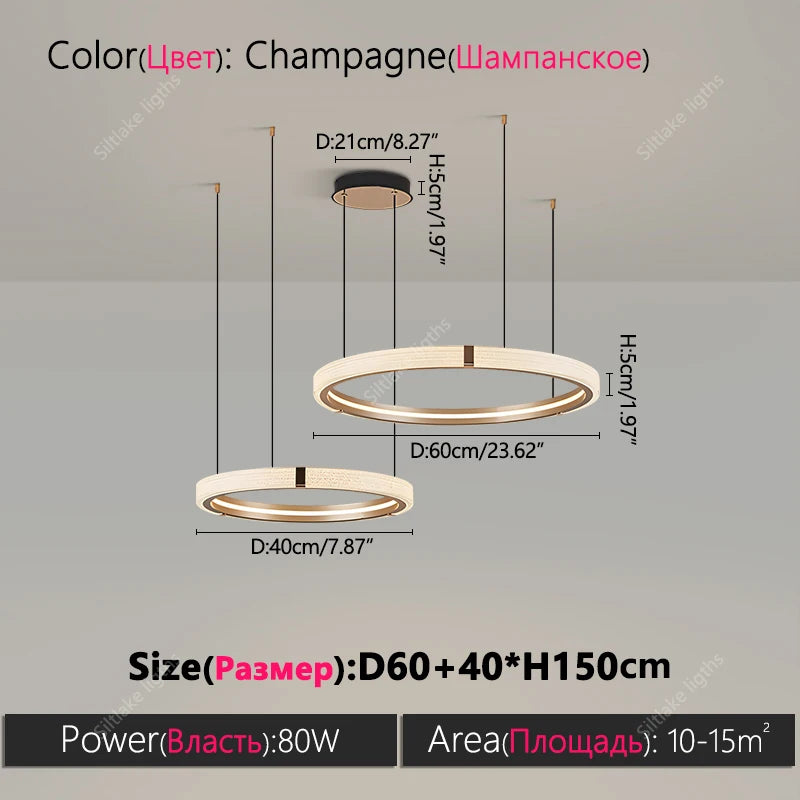 Modern Round Ring Chandelier LED Living Room Bedroom Pendant Light