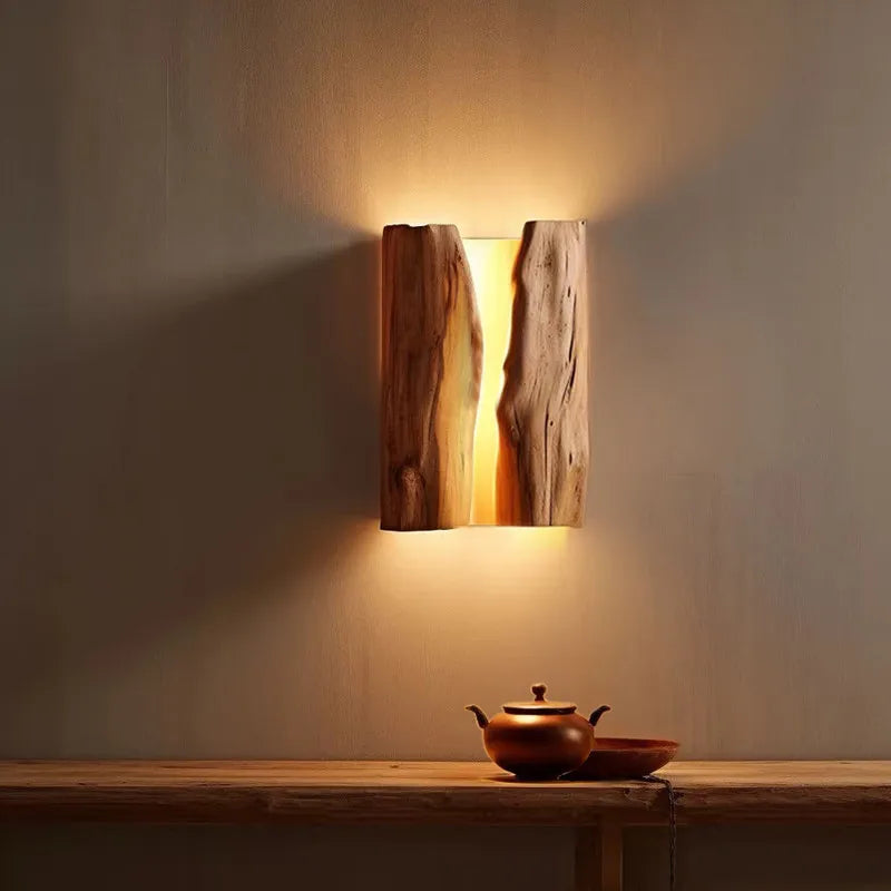 Wabi Sabi Solid Wood Wall Lamp for Cozy Interiors