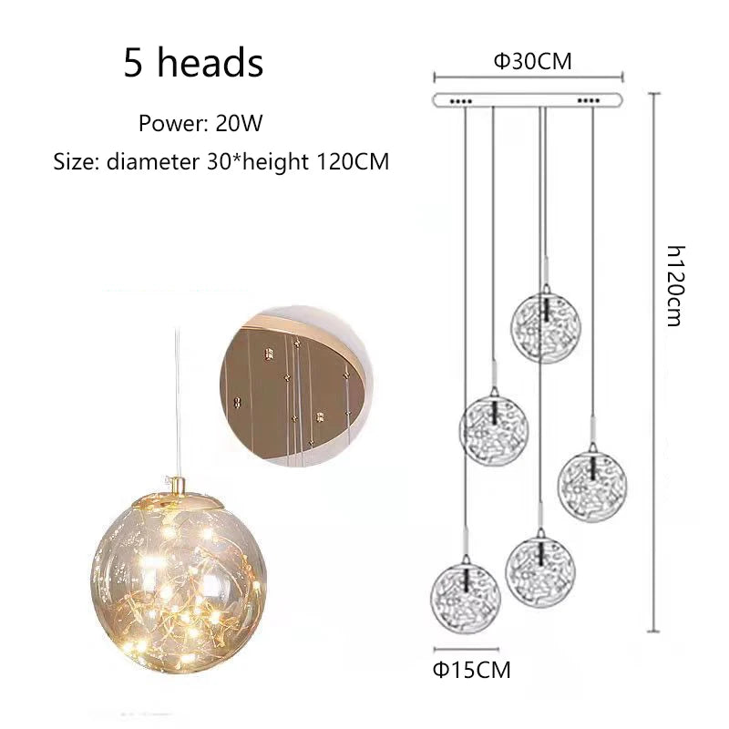 Modern Glass Ball Chandelier for Living Rooms