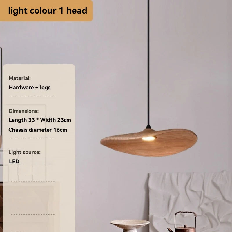 Solid Wood Walnut Leaf Chandelier Wabi Sabi Living Room Ceiling Light