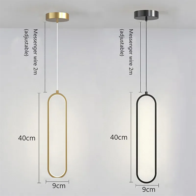 Minimalist LED Pendant Light Gold Black Bedroom Hanging Lamp