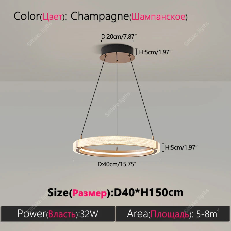 Modern Round Ring Chandelier LED Living Room Bedroom Pendant Light
