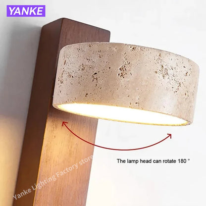 Wabi Sabi Travertine Wall Lamp with Pull Chain