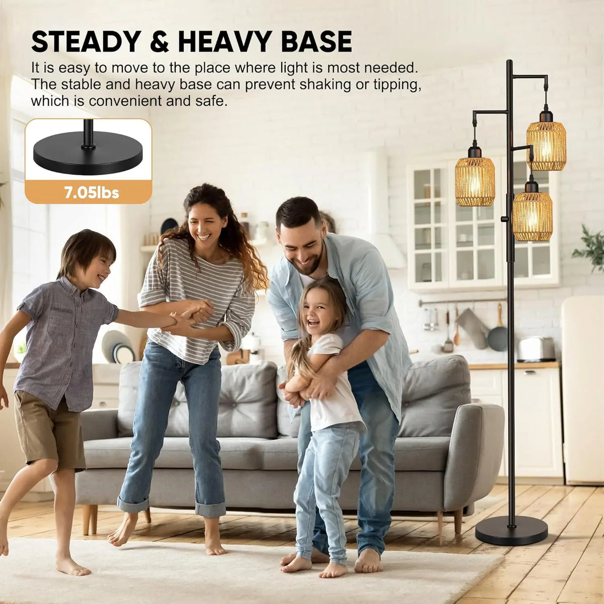 Dimmable Farmhouse Rattan Floor Lamp for Cozy Interiors