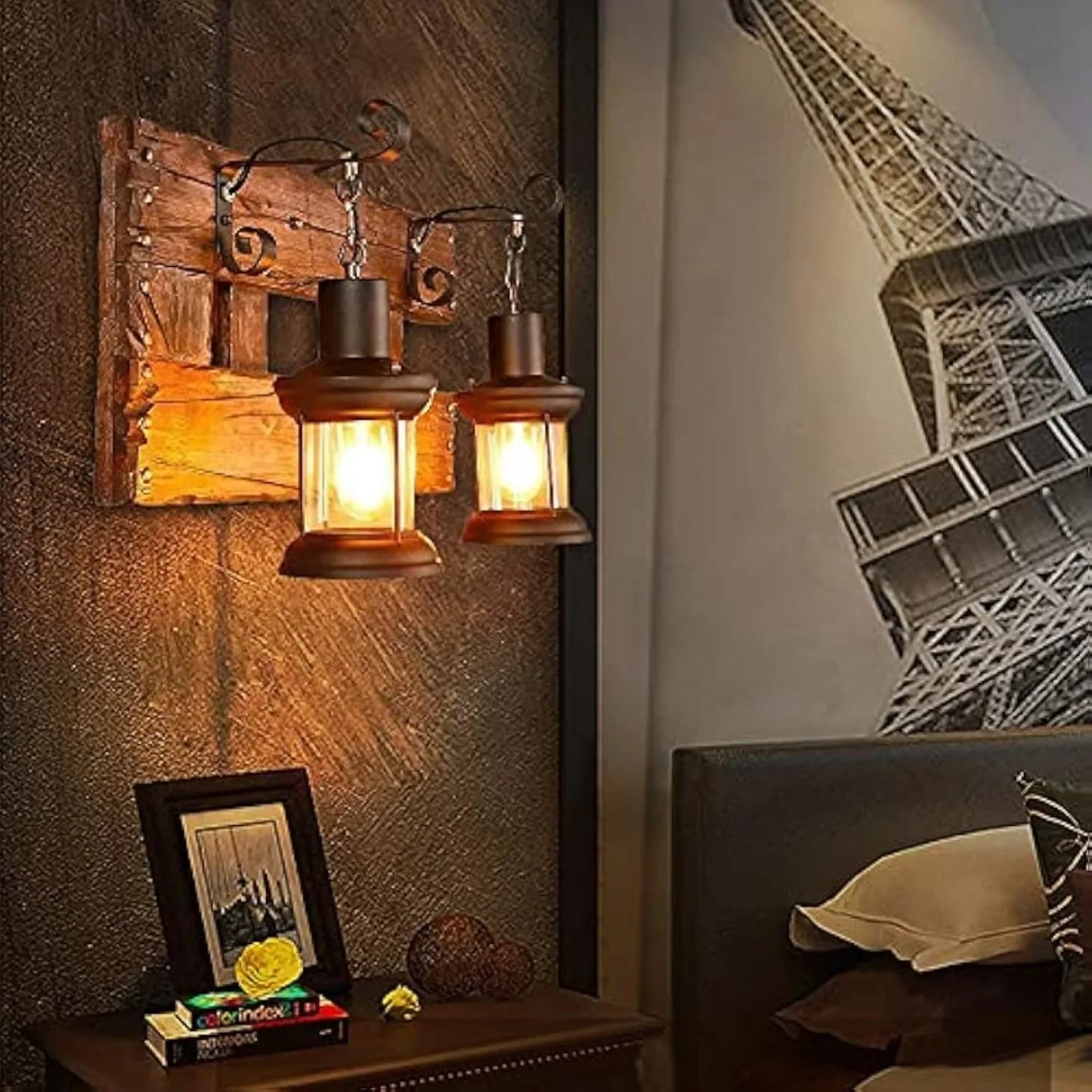Antique Wooden Wall Sconce with Glass Shade