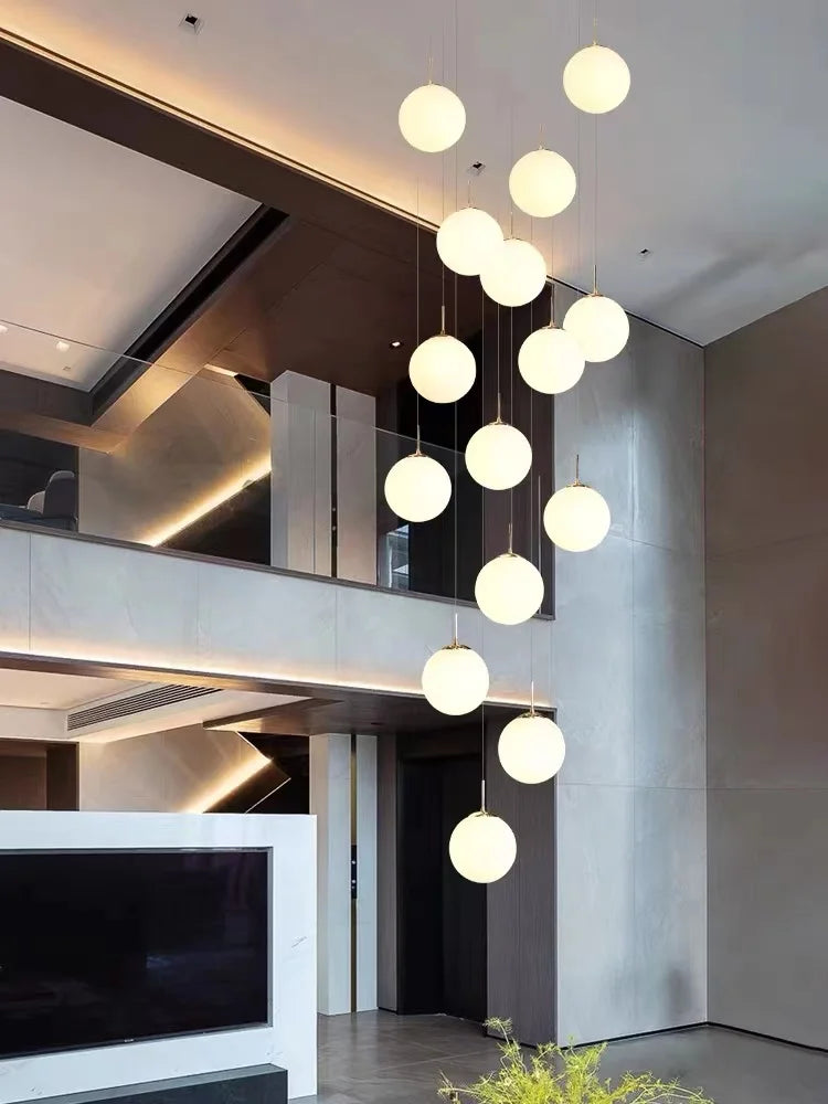 Nordic LED Glass Chandelier Loft Duplex Hotel Lobby Pendant Lamp