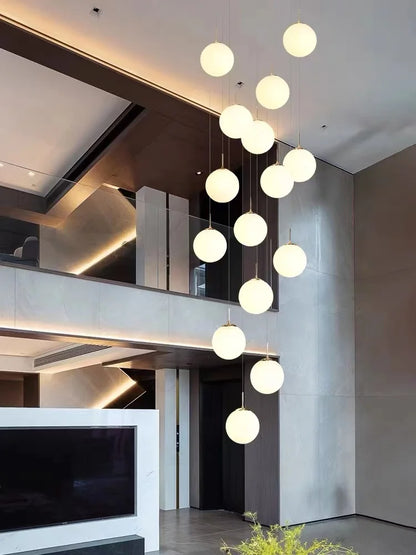 Nordic LED Glass Chandelier Loft Duplex Hotel Lobby Pendant Lamp