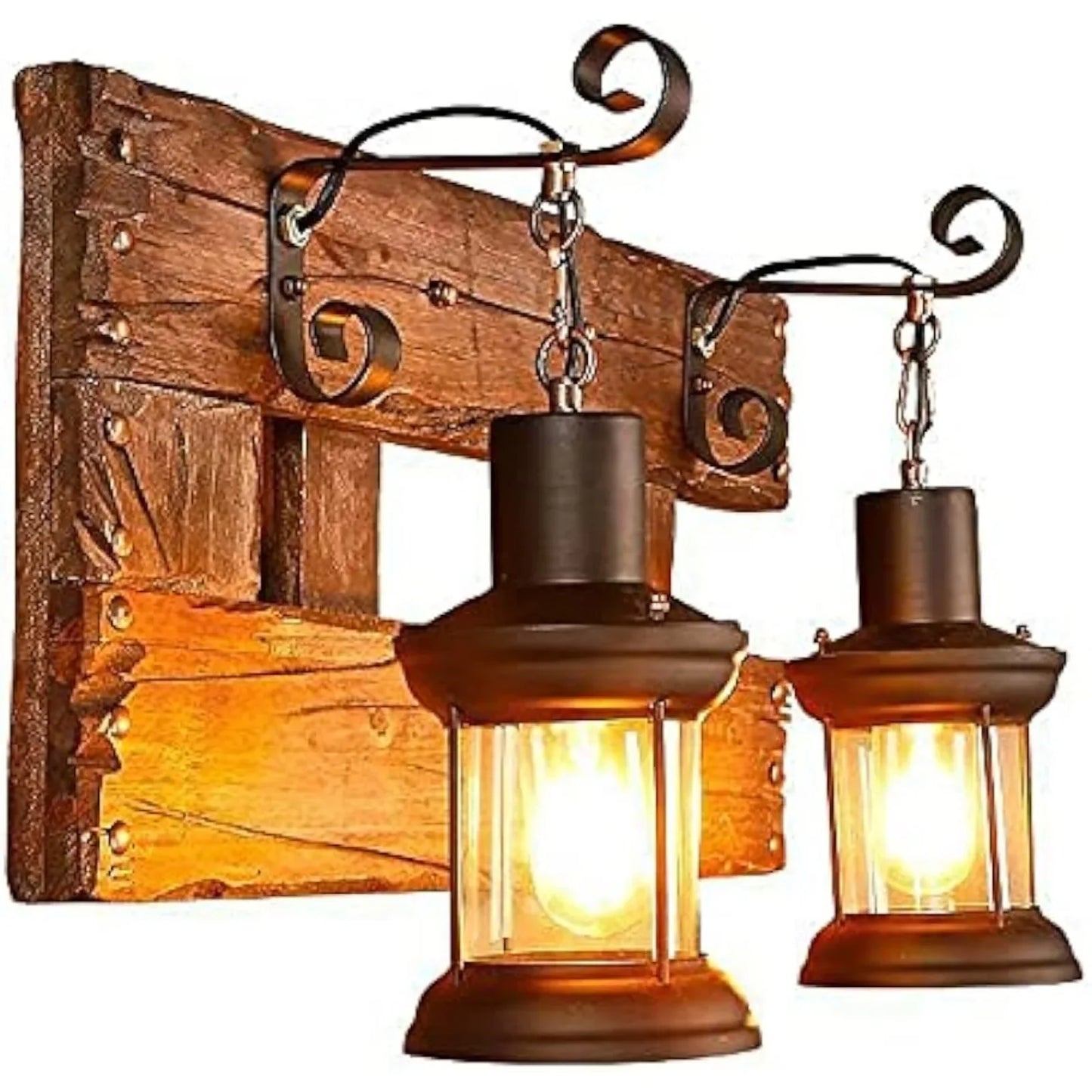Antique Wooden Wall Sconce with Glass Shade