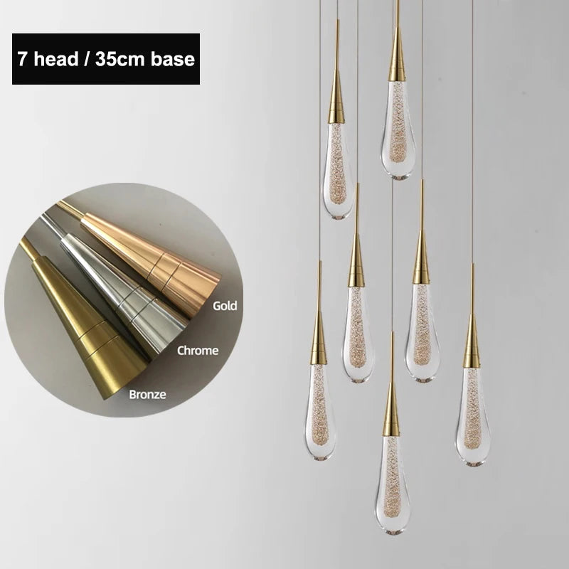 Raindrop Crystal Chandelier Modern Stair and Ceiling Lighting