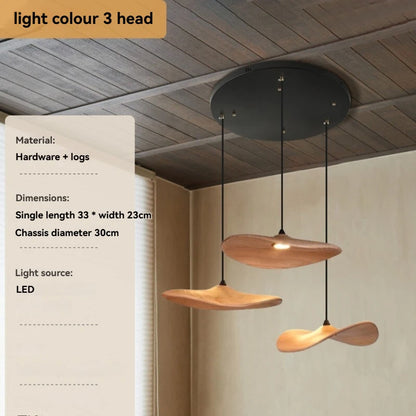 Solid Wood Walnut Leaf Chandelier Wabi Sabi Living Room Ceiling Light