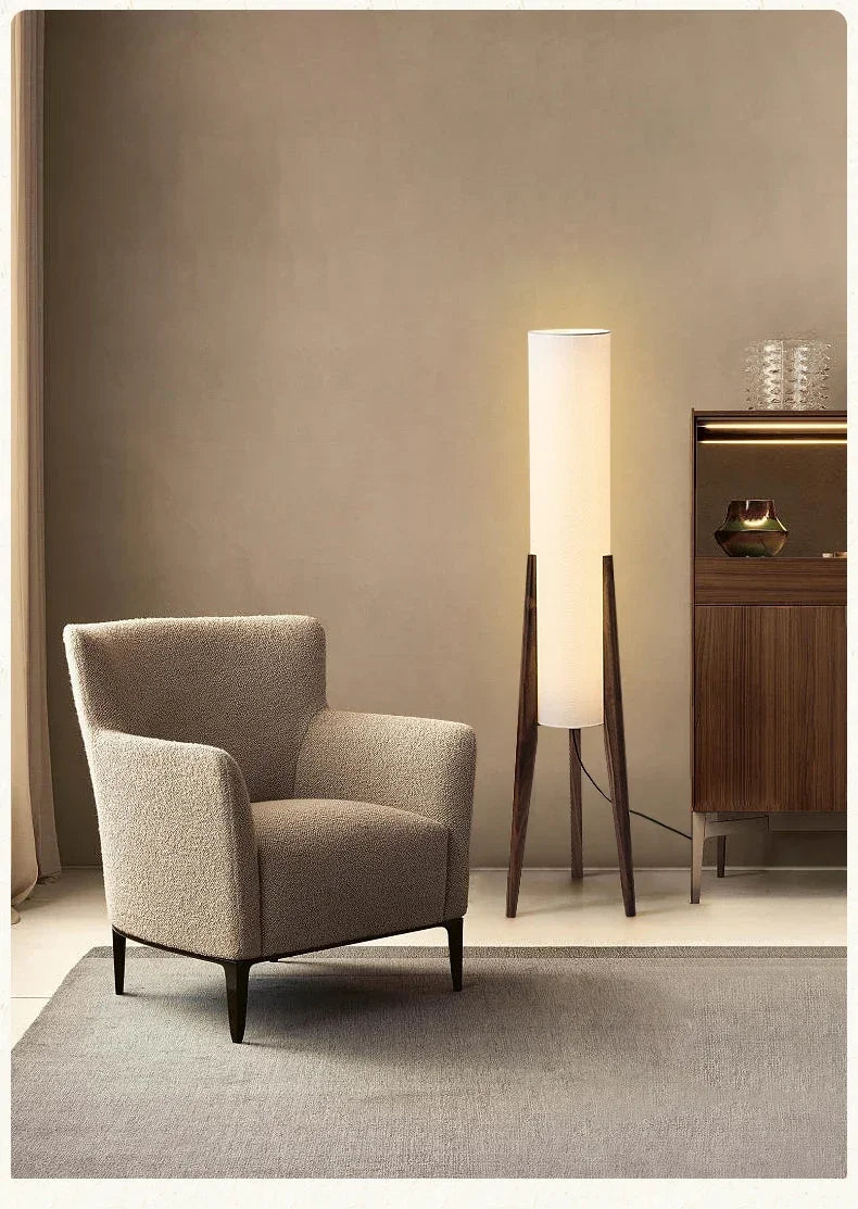 Wabi-Sabi Floor Lamp – Japanese Zen Style Black Walnut Ambient Light