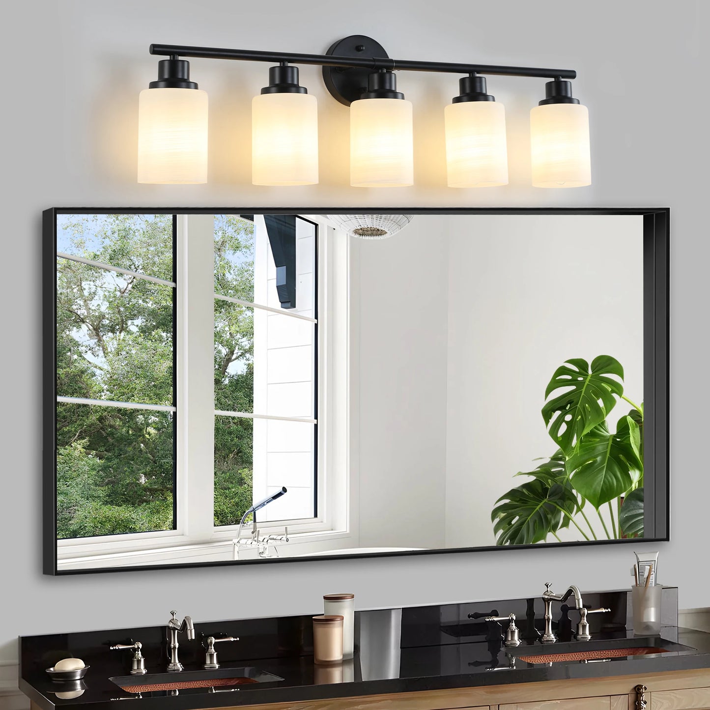 Modern Bathroom Vanity Light 4 5 6 Frosted Glass Black Frame