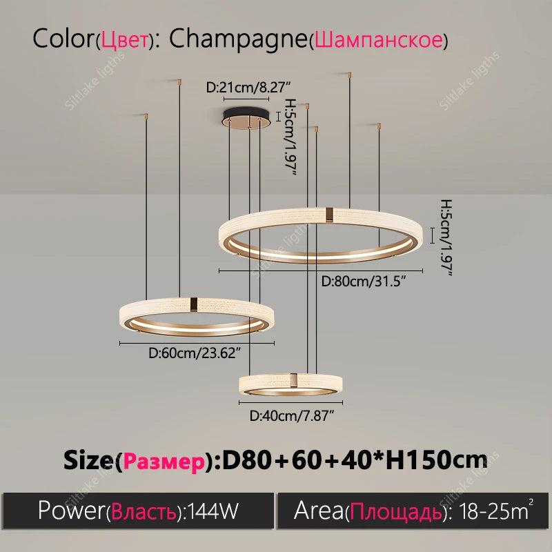 Modern Round Ring Chandelier LED Living Room Bedroom Pendant Light