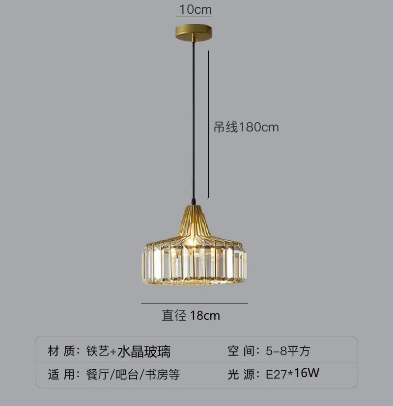 Nordic Crystal Pendant Light Kitchen Island Dining Room Lamp