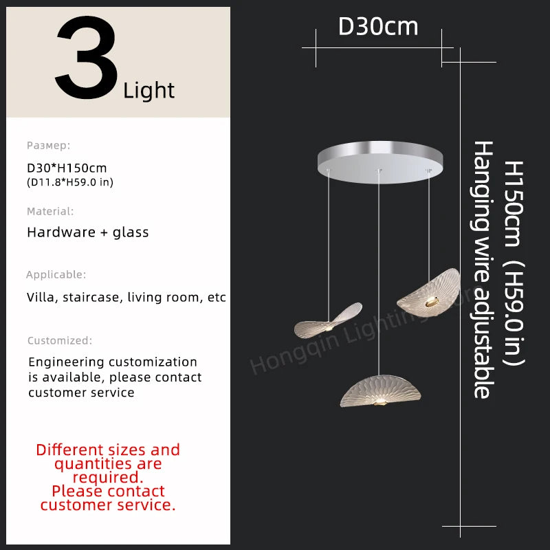Modern Glass Staircase Chandelier for High Ceilings