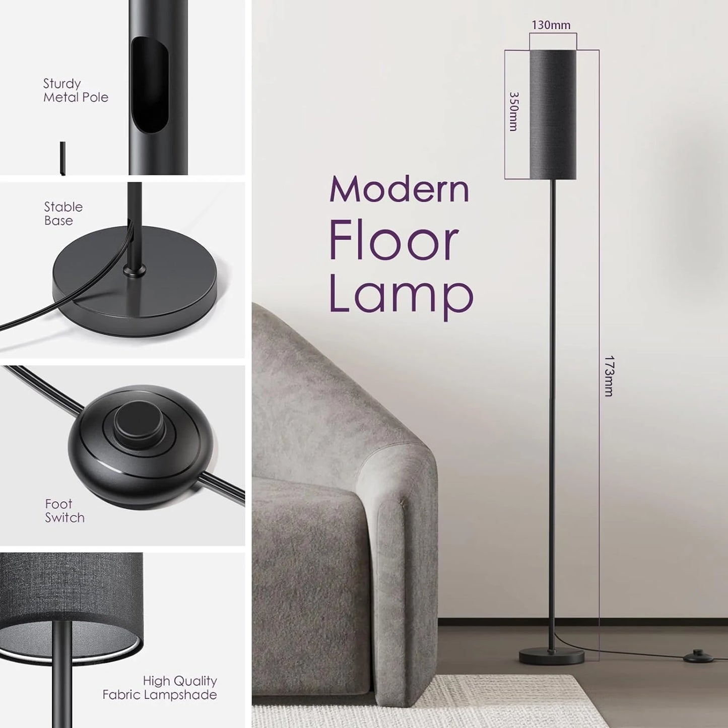 Modern LED Floor Lamp – 3 Color Modes with Foot Switch for Easy Control