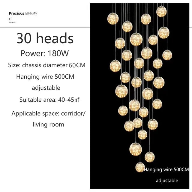 Dimmable Glass Ball Pendant Light for Staircases