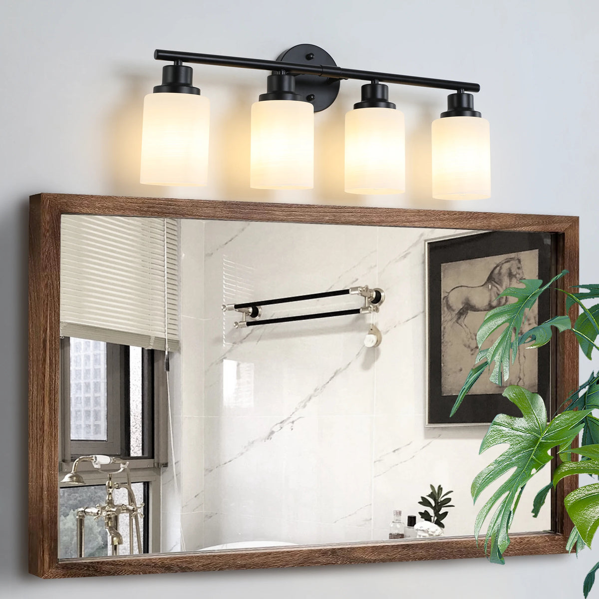 Modern Bathroom Vanity Light 4 5 6 Frosted Glass Black Frame