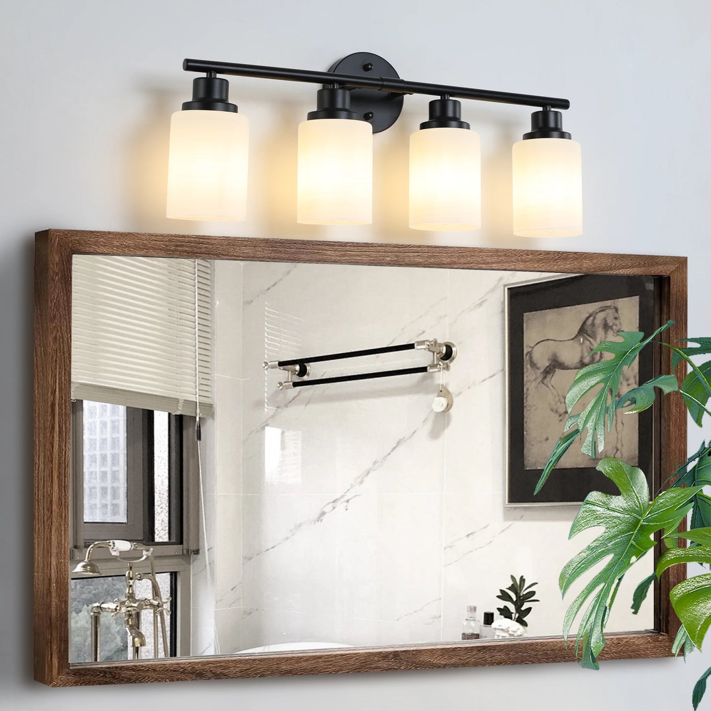Modern Bathroom Vanity Light 4 5 6 Frosted Glass Black Frame