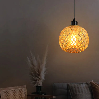 Bamboo Pendant Chandelier Handmade Rattan Dining Room Light