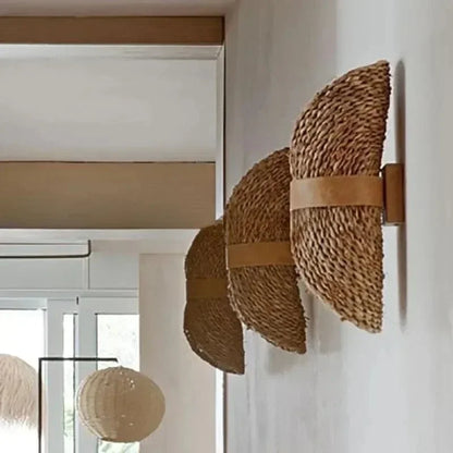 Wabi Sabi Handwoven Rattan Wall Lamp for Zen Interiors
