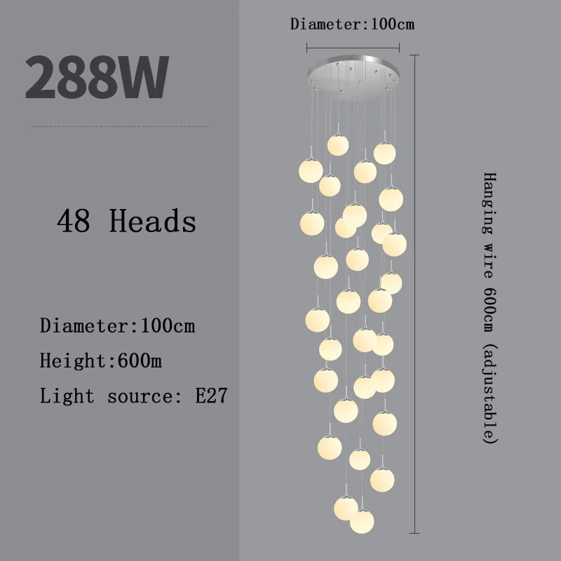 Nordic LED Glass Chandelier Loft Duplex Hotel Lobby Pendant Lamp