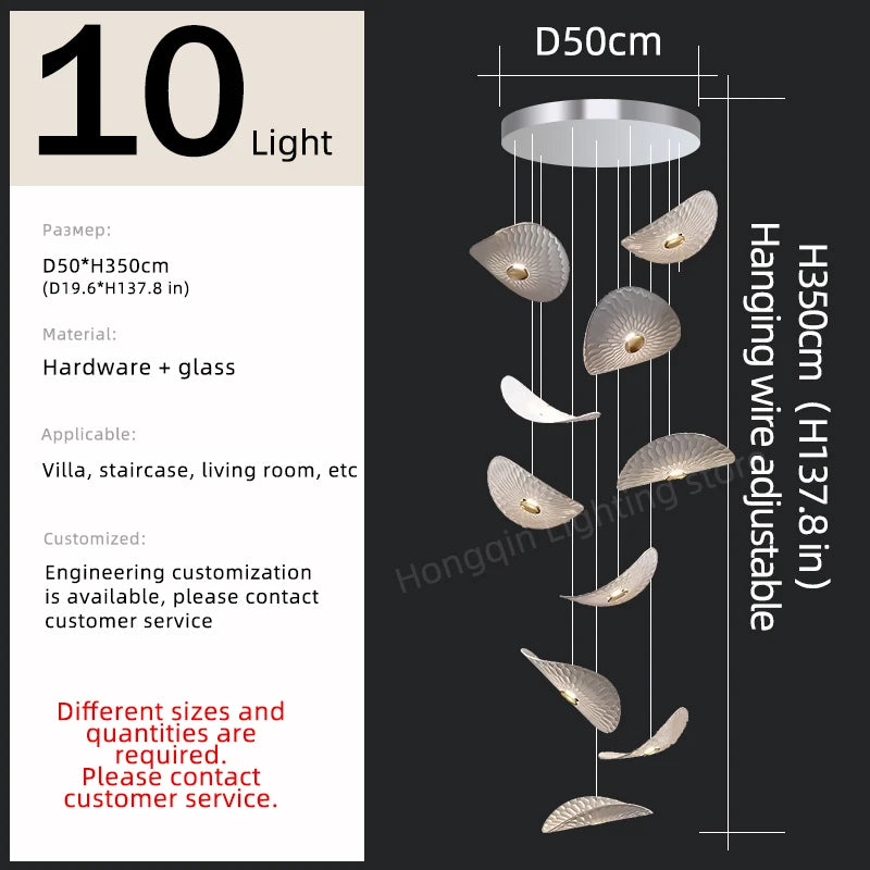 Modern Glass Staircase Chandelier for High Ceilings