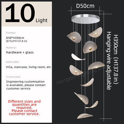 Modern Glass Staircase Chandelier for High Ceilings