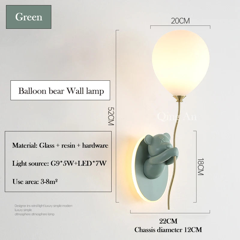 Cute Balloon Bear Wall Lamp for Kids Rooms