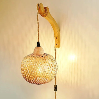 Bamboo Wall Lamp Natural Rattan Bedroom Decorative Light