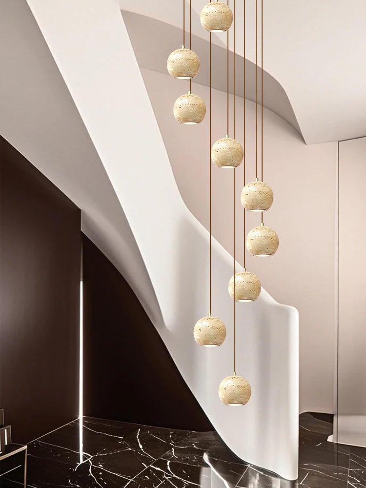 Luxury Stone Pendant Chandelier for Modern Staircases